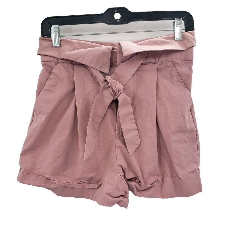 Zara Pink Paper Bag Waist Shorts Womens Size Small High Rise 2" Inseam 28" Waist